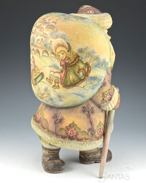 Heavy Load Watercolor Painted Russian Santa with Scenic Toybag