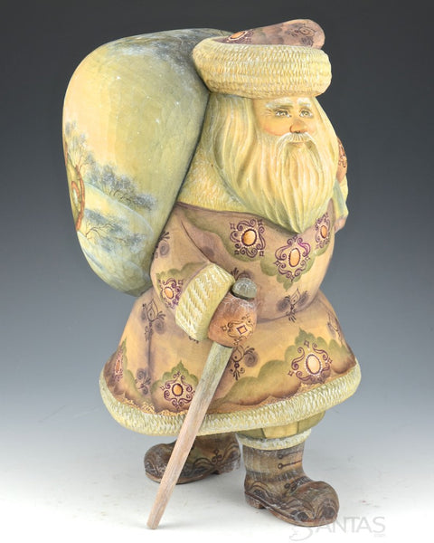 Heavy Load Watercolor Painted Russian Santa with Scenic Toybag