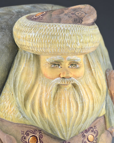 Heavy Load Watercolor Painted Russian Santa with Scenic Toybag