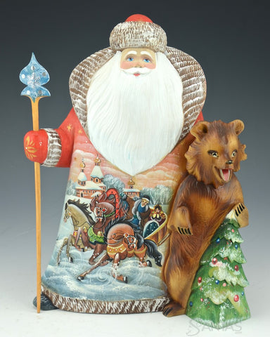 Scenic Russian Santa with Bear and Christmas Tree