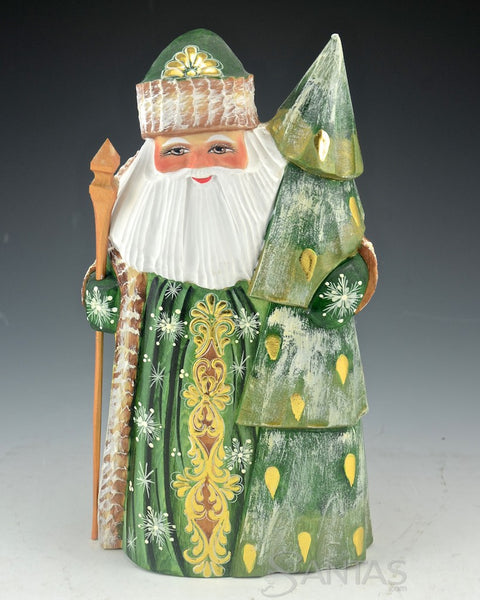 Green and Gold Perfect Christmas Tree Russian Santa Carving