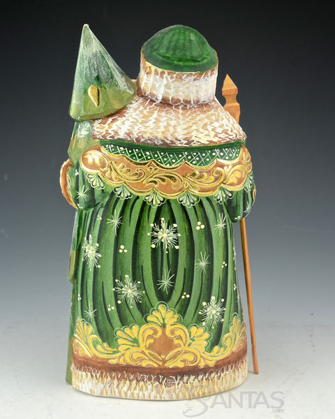Green and Gold Perfect Christmas Tree Russian Santa Carving