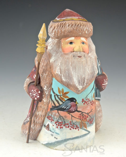 Russian Santa Claus with Snowbird Scene and toy bag