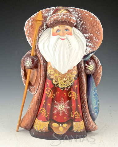 Red and Gold Ornamental Russian Santa Carving