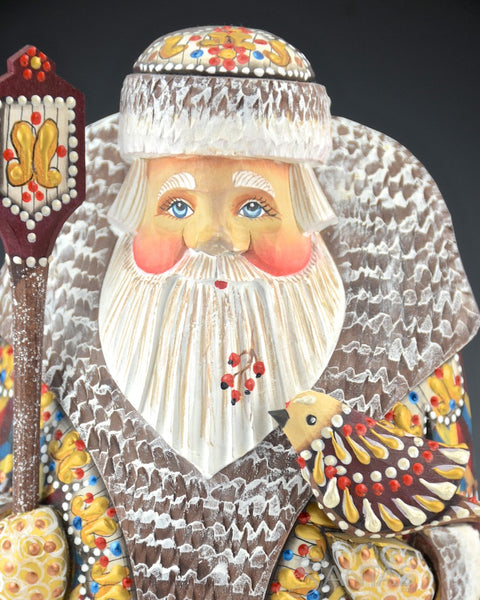Colorful Russian Santa Carving with Nutcracker and Bird