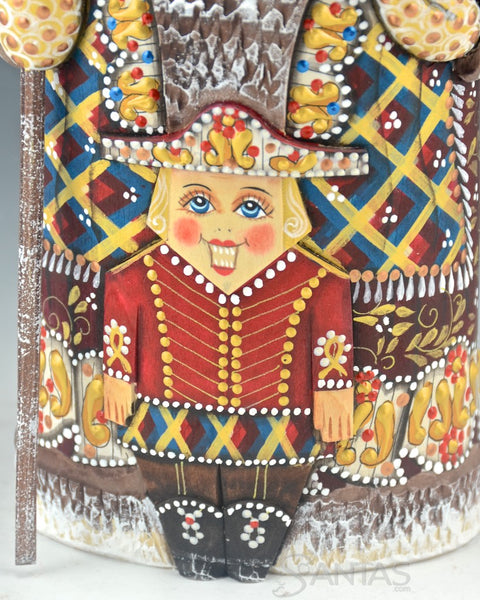 Colorful Russian Santa Carving with Nutcracker and Bird