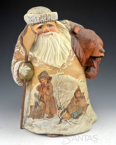 Bear Hugs Stout Scenic Carved Russian Santa