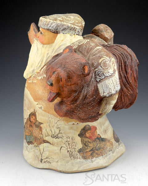 Bear Hugs Stout Scenic Carved Russian Santa