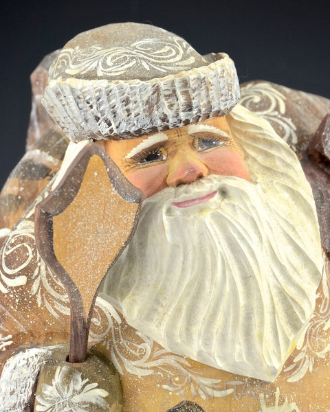 Bear Hugs Stout Scenic Carved Russian Santa