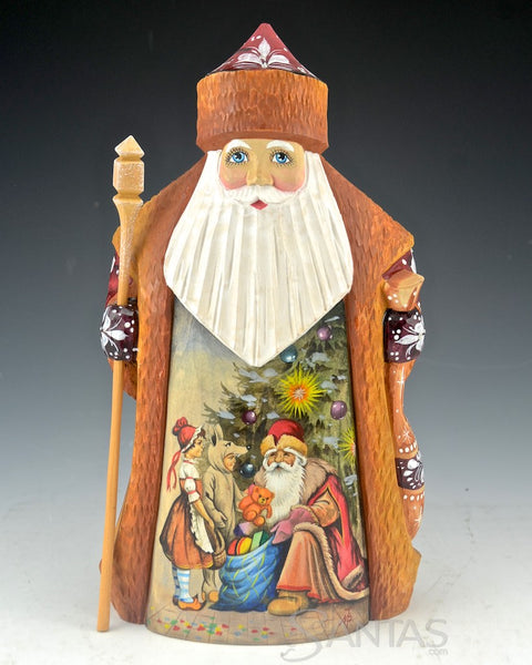 Christmas Morning Gifts Scenic Carved Russian Santa
