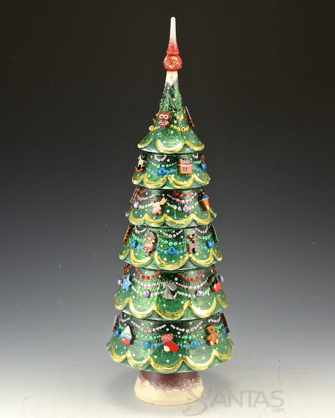 13 inch Carved Wooden Tree with Nesting Dolls