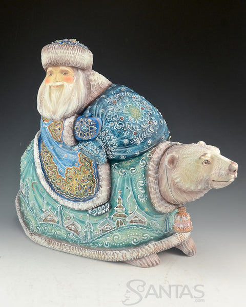 Beautiful Jeweled Russian Santa Riding a Polar Bear