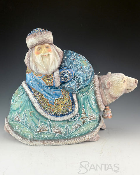 Beautiful Jeweled Russian Santa Riding a Polar Bear