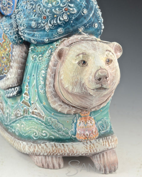 Beautiful Jeweled Russian Santa Riding a Polar Bear