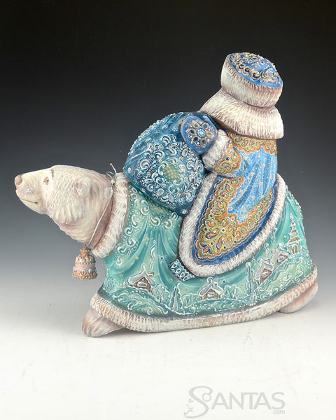 Beautiful Jeweled Russian Santa Riding a Polar Bear