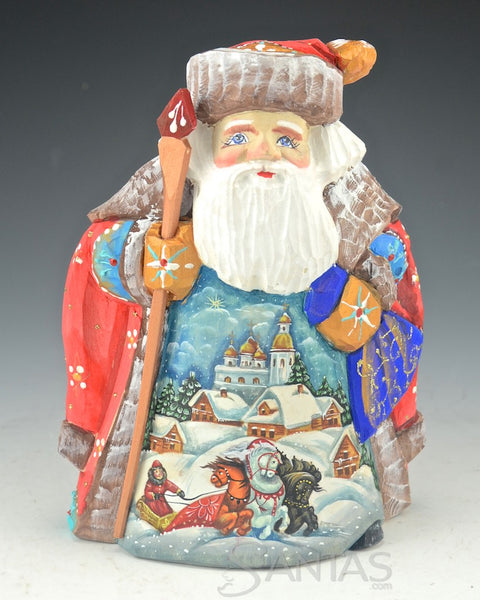 7 inch Scenic Troika Scene Russian Santa Claus Carving