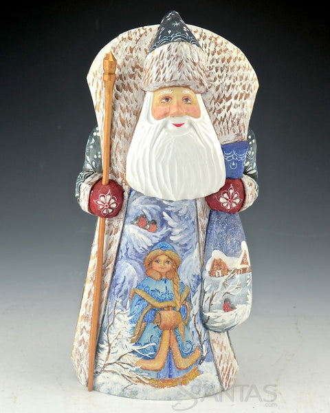 Beautiful Russian Santa Carving with Snowmaiden Scene