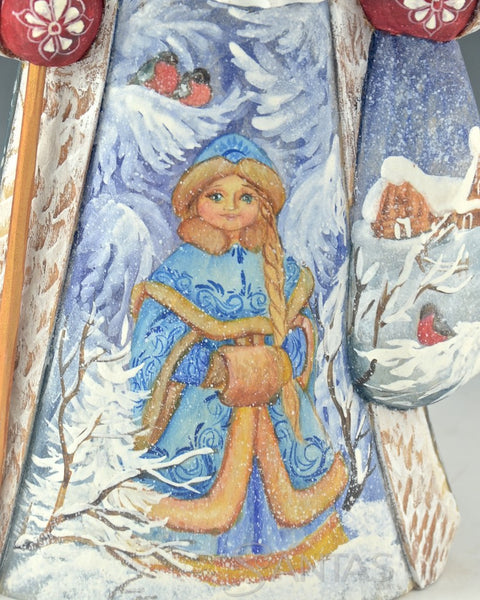 Beautiful Russian Santa Carving with Snowmaiden Scene