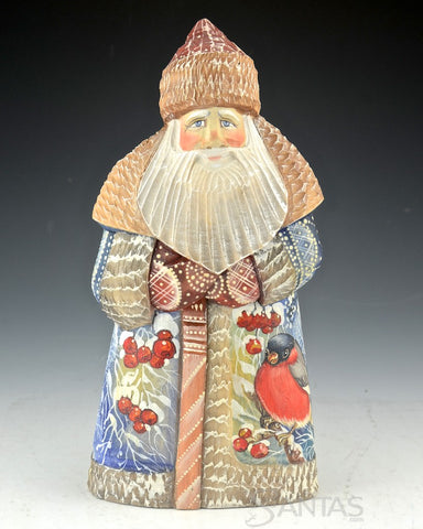 Scenic Russian Santa Carving with Snowbirds Scenes