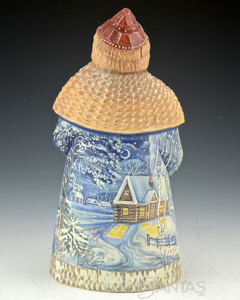 Scenic Russian Santa Carving with Snowbirds Scenes