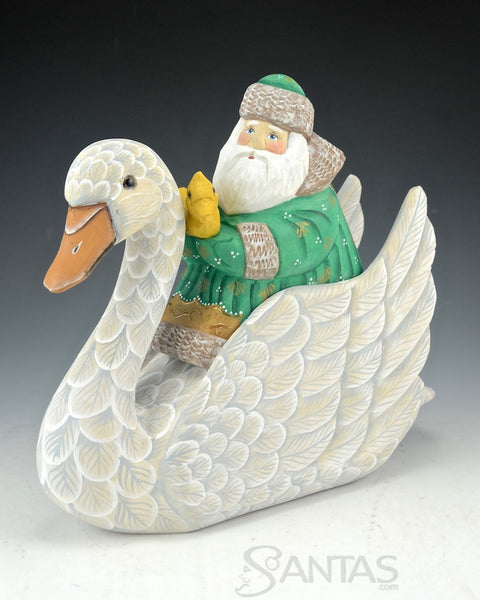 Russian Santa Carving and Christmas Swan Secret Box
