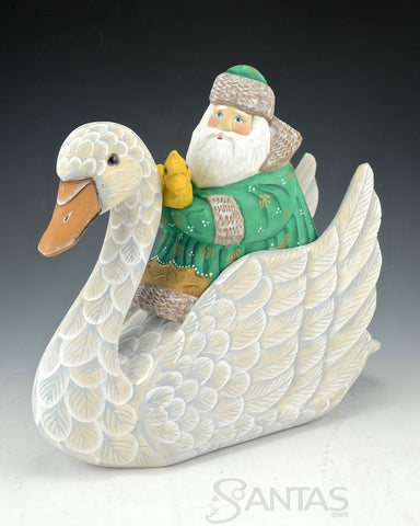 Russian Santa Carving and Christmas Swan Secret Box