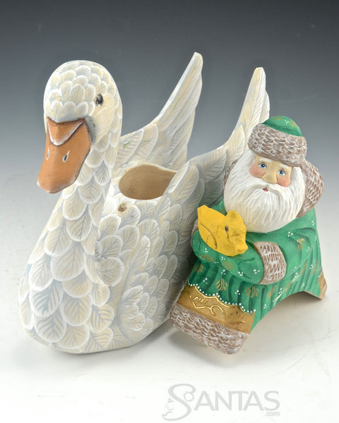 Russian Santa Carving and Christmas Swan Secret Box
