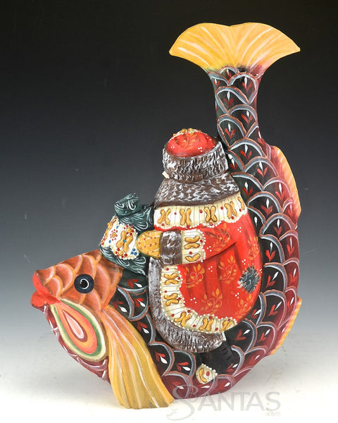 Santa and the Christmas Fish Hand Carved Russian Santa
