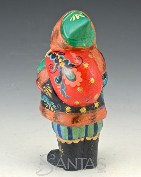 Colorful Russian Santa with Staff and toy bag and Boots