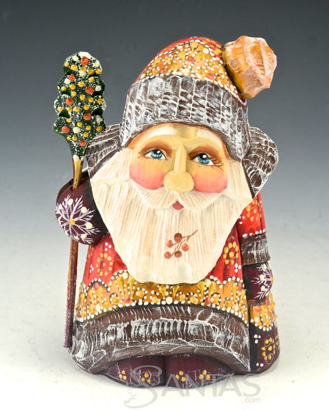 Stout Gnome Like Santa with Tree Staff Russian Santa Claus Carving