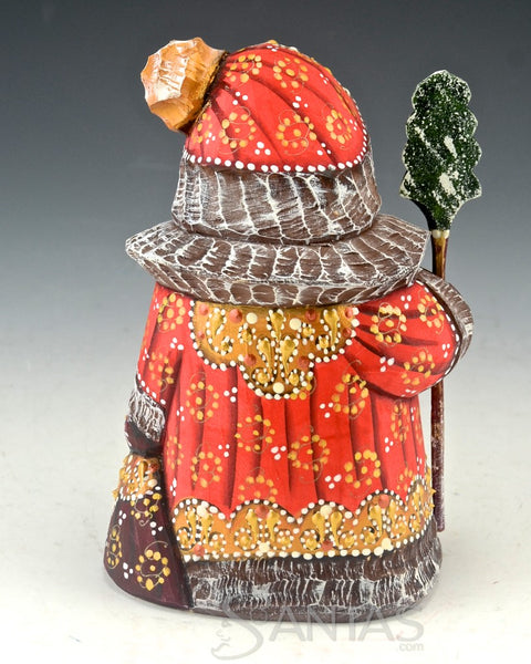 Stout Gnome Like Santa with Tree Staff Russian Santa Claus Carving