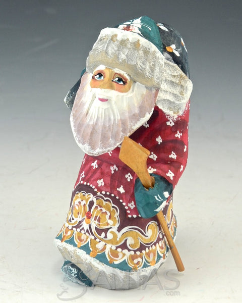 Small Wandering Russian Santa Claus Carving with Staff