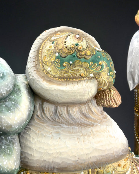 Emerald Green Russian Santa Carving with Bear and Holding a Christmas Tree