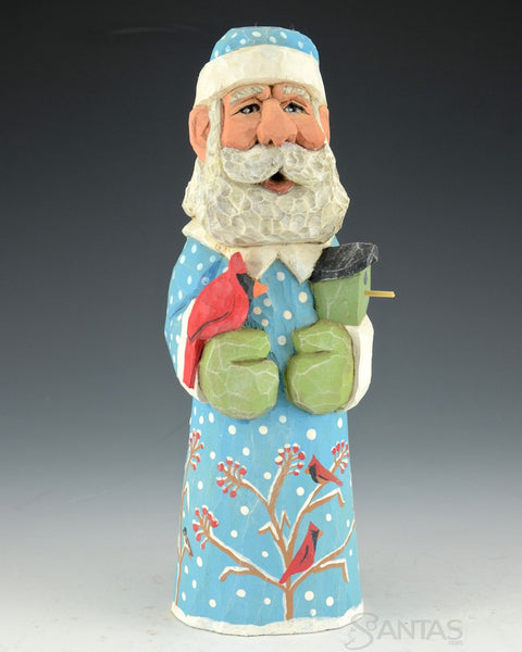 Blue Santa with Cardinal and Bird House Russell Scott
