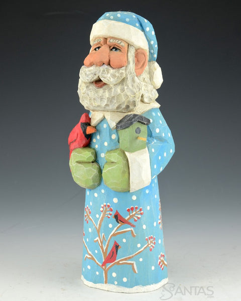 Blue Santa with Cardinal and Bird House Russell Scott