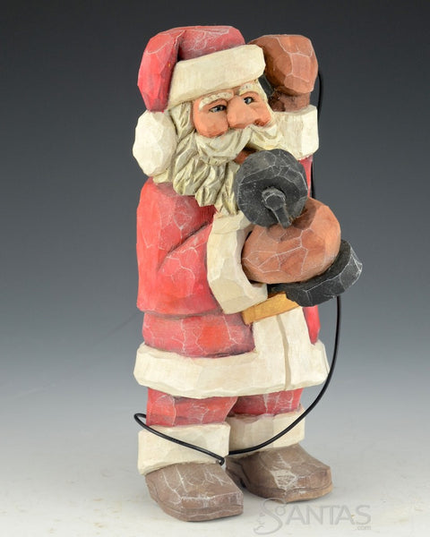 Carved Santa with Vintage Phone by Russell Scott