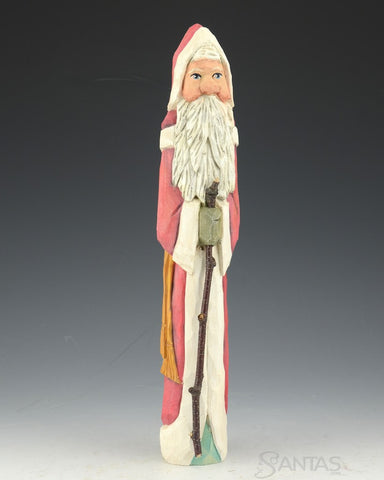 Russell Scott Tall Pencil Santa holding Walking Stick