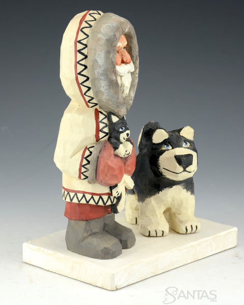 Russell Scott Arctic Santa with Husky Pup and Dog