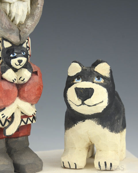 Russell Scott Arctic Santa with Husky Pup and Dog