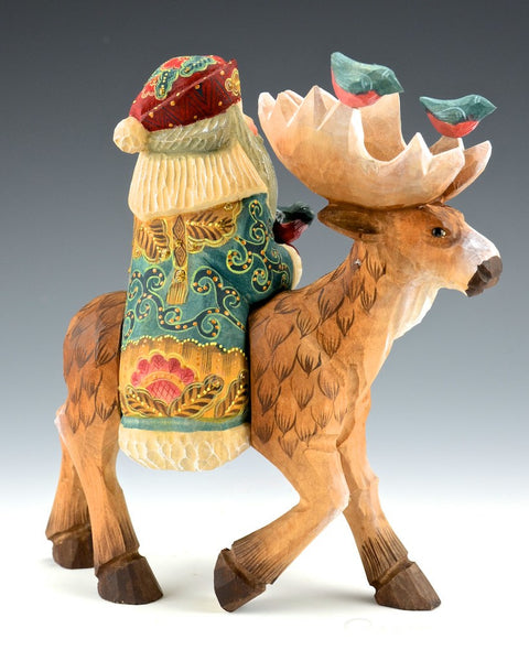 Santa and Birds Riding a Moose 8"