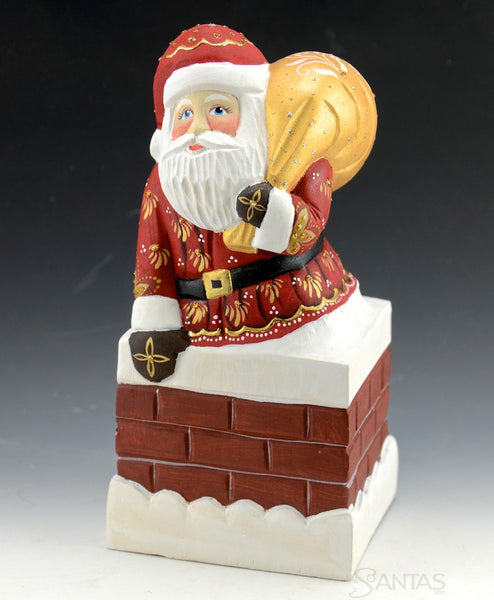 Wooden Russian Santa Claus in Chimney