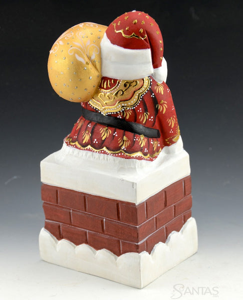 Wooden Russian Santa Claus in Chimney