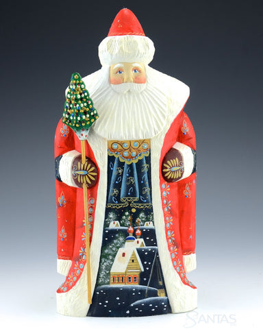 Russian Santa with Christmas Village 11"