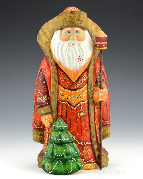 Red and Gold Santa with Christmas Tree 9.5"
