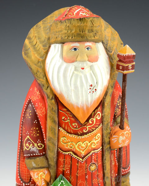 Red and Gold Santa with Christmas Tree 9.5"