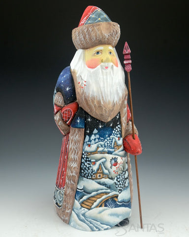 Tall Scenic Russian Santa with Winter Snow Scenes