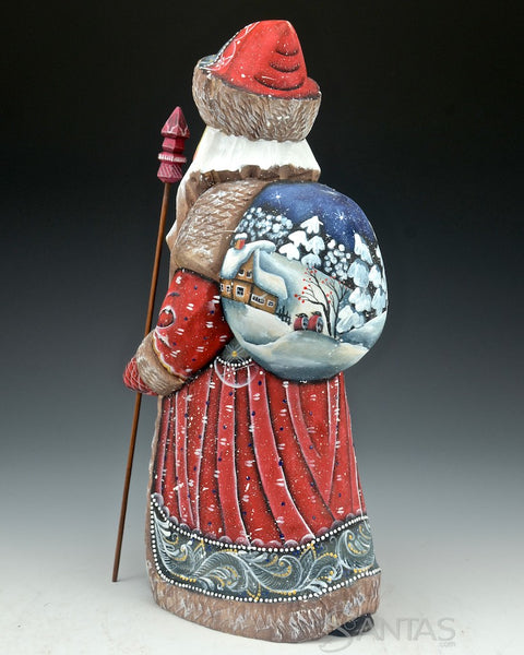 Tall Scenic Russian Santa with Winter Snow Scenes