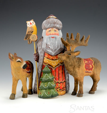 Woodsman Santa with Deer and Owl