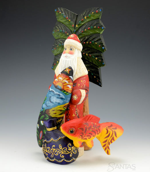 Santa in Tropical Paradise with Surf Board