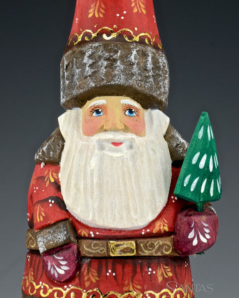 Tall Hat Russian Santa Claus with Tree